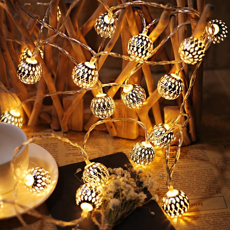 1PC Moroccan String Lights, 20/30/60 LED Golden Globe String Lights Battery Powered for Christmas, Home Decor (Not Included Battery)