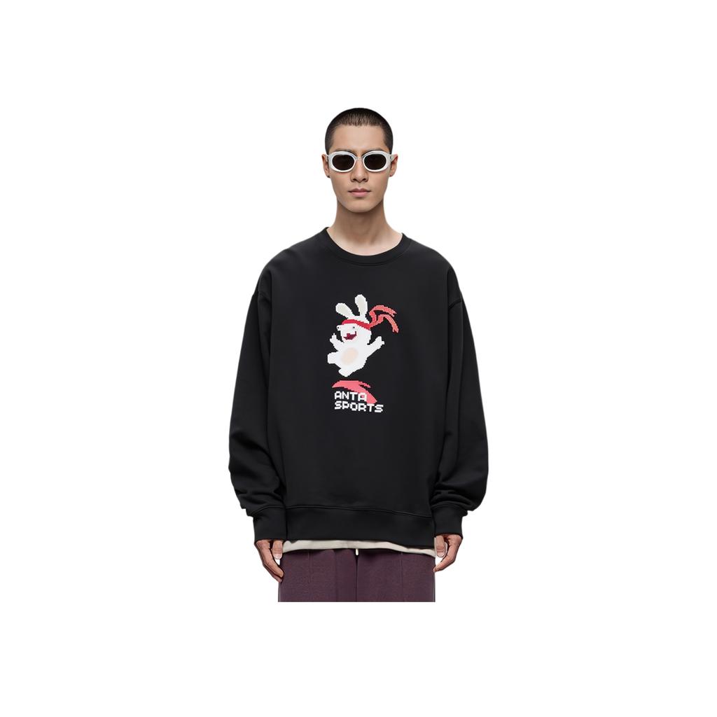 Anta Solid Color Embroidered Pattern Round Neck Skin-Friendly Long Sleeve Sweatshirt Unisex Sweatshirt Black 172248706-4