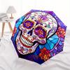 Colorful Sugar Skull Stained Wall Art DecorUmbrella, Portable 3-Fold Compact Umbrella for Men & Women Gift