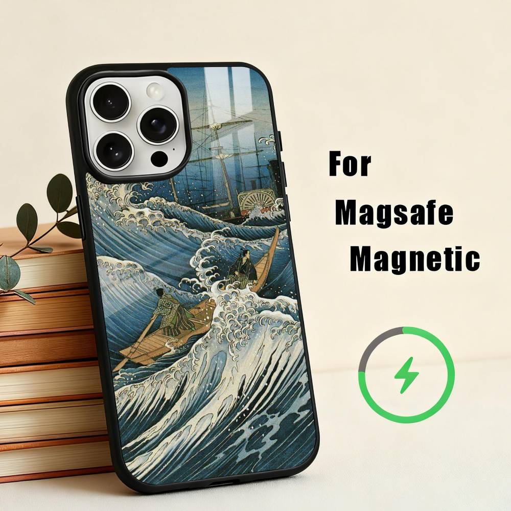J-Japan Ukiyo-e S-Samurai Sea Phone Case For iPhone 17,16,15,14,13,12,Plus,Pro,Max for Magsafe Magnetic Wireless Charging