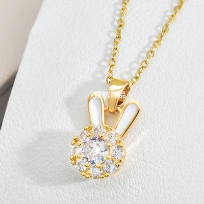 Drehbare Hasen-Halskette Damen Einfache Persönlichkeit Vielseitig Zirkon Cartoon Anhänger Accessoires Halskette