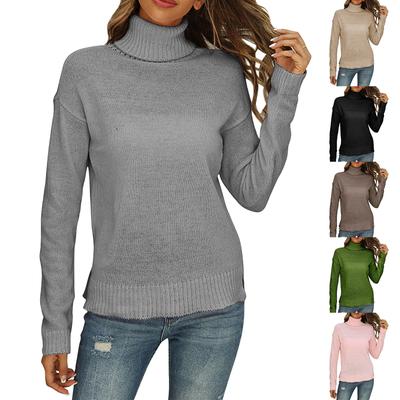 Women's Fashion Casual Turtleneck Solid Color Long Sleeve Knitted Sweater Shirt Tops