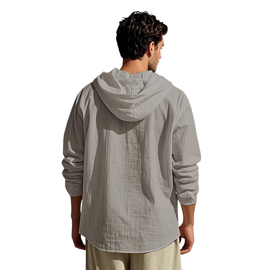 Men's Casual Hooded Long-Sleeve Cotton Linen Shirt - Versatile Fashion Trend