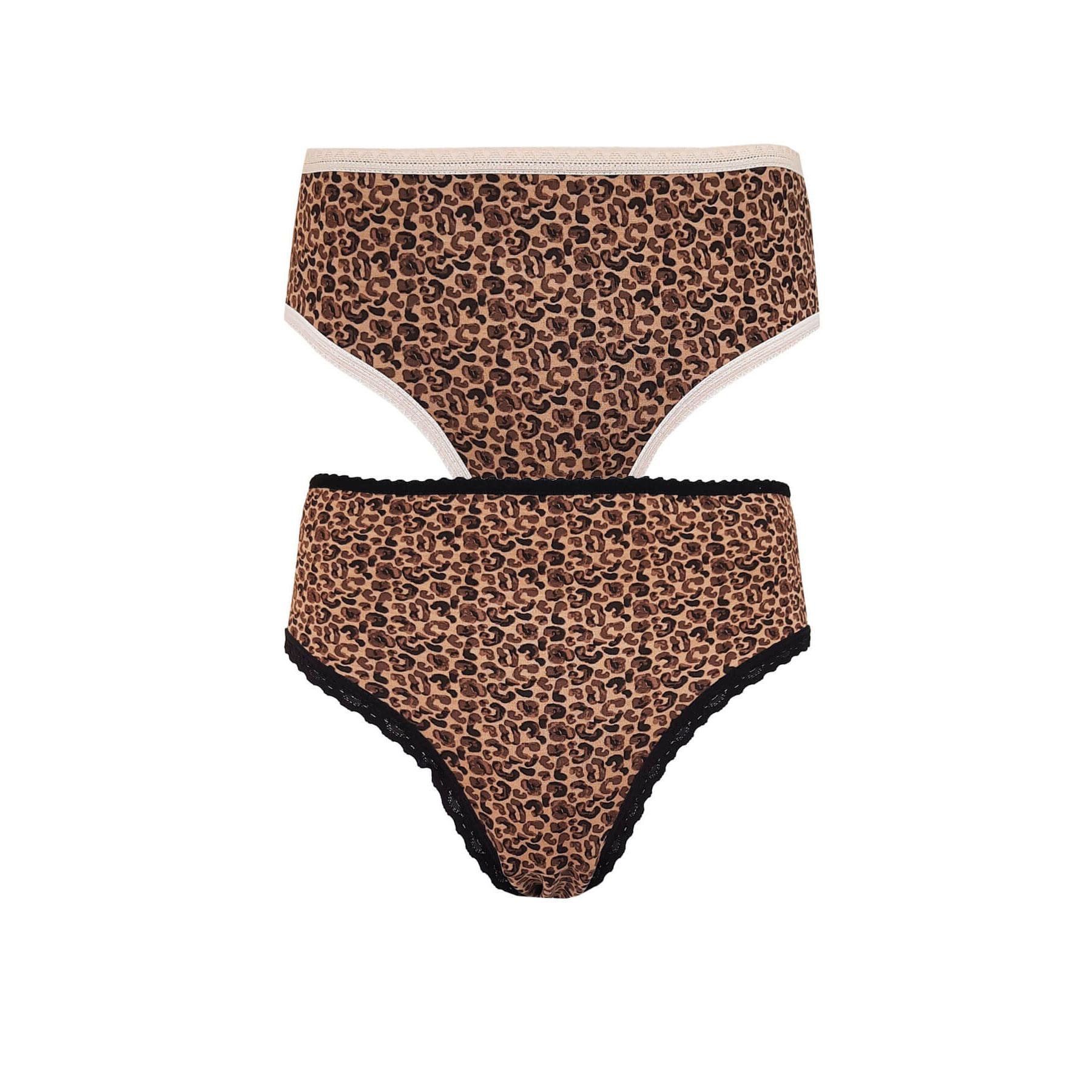 

2li Kadın Leopar Bikini Yüksek Bel İnce Lastik Ekonomik M-L чорний