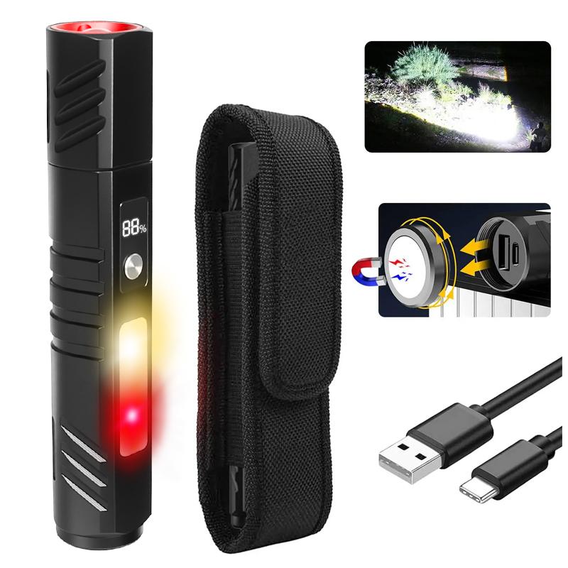 1600LM Magnetic Zoom Flashlight,Outdoor Water-Resistant Lantern, 2000mAh Power Bank, 7 Modes Torch for Camping Hiking Emergency