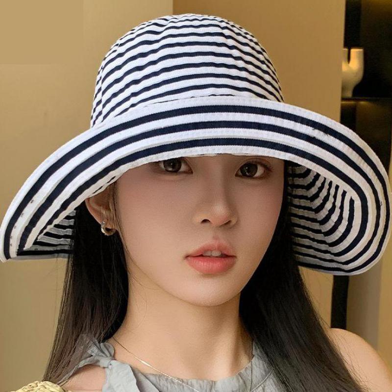 Sombreros de Verano Para Mujer Sombrero de Sol Plegable Rayado de Ala Ancha Casual Sombrero de Sol Parasol