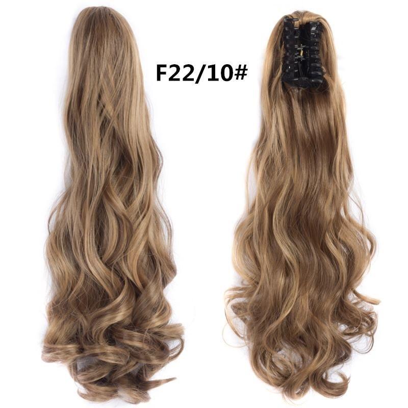 

22-дюймовые синтетические длинные волнистые вьющиеся волосы для наращивания хвоста с когтями, черный, коричневый, красный шиньон для женщин