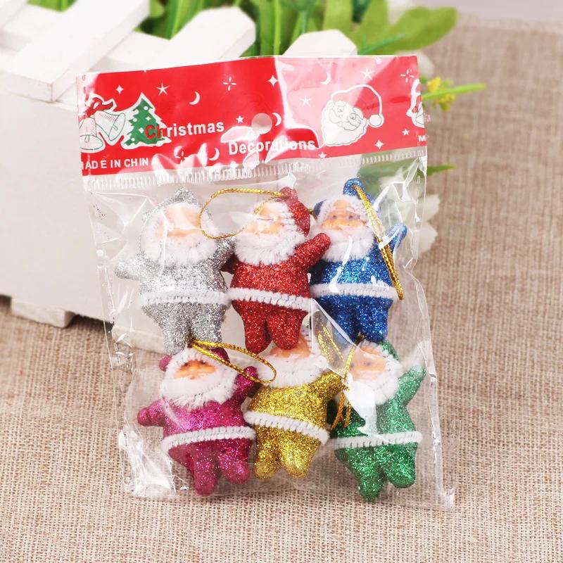 6pcs Colorful Christmas Santa Claus Ornaments Xmas Tree Hanging Decoration Multi-color Mini Glitter Drop Hanging Decor Gifts