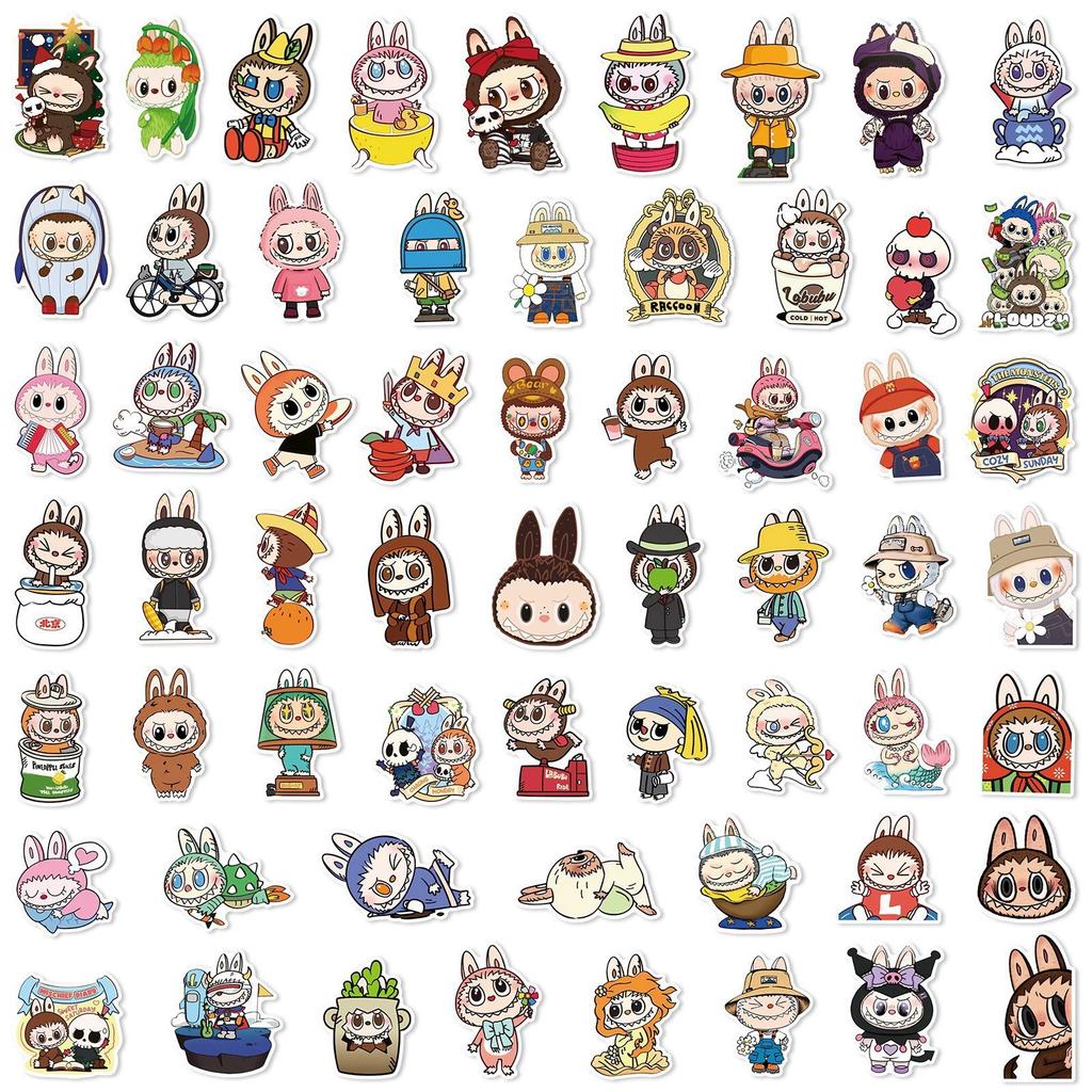 10/50 ks Roztomilé kreslené samolepky s panenkou Labubu Vodotěsné DIY samolepky s květinami a rostlinami Balíček pro kelímek na vodu, notebook, zápisník, diář