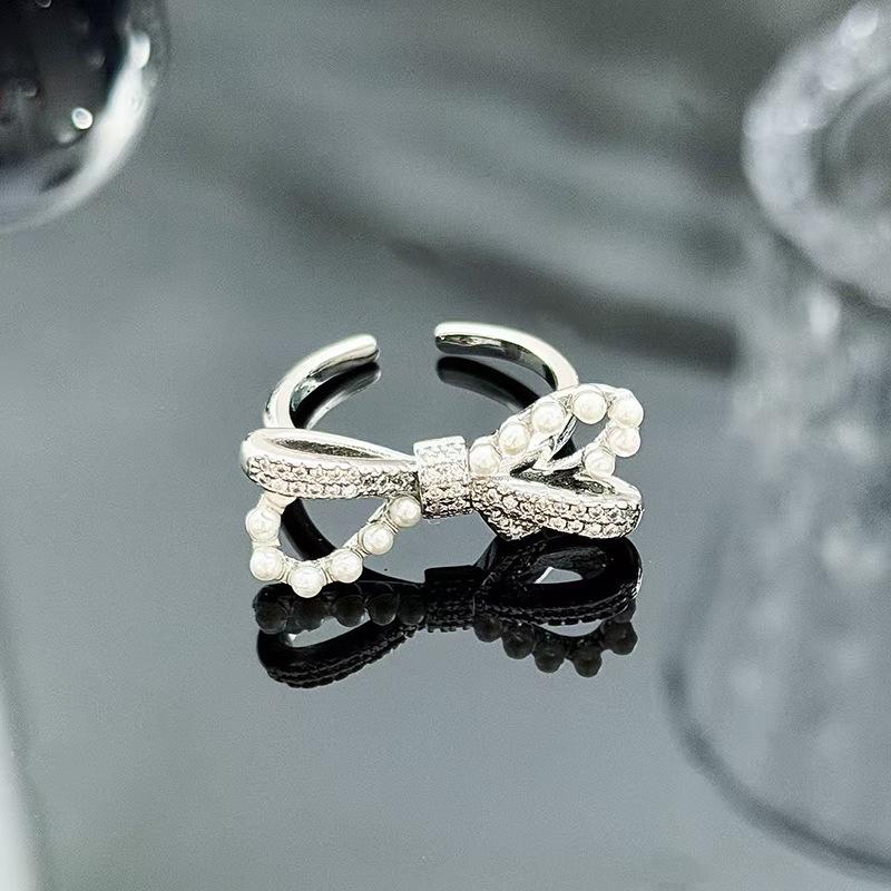 Sweet And Cool Style Bow Full Of Diamonds, Zircon Ring, Open Finger, Women'S Fashion Index Finger Ring, Stacked With Niche Rings