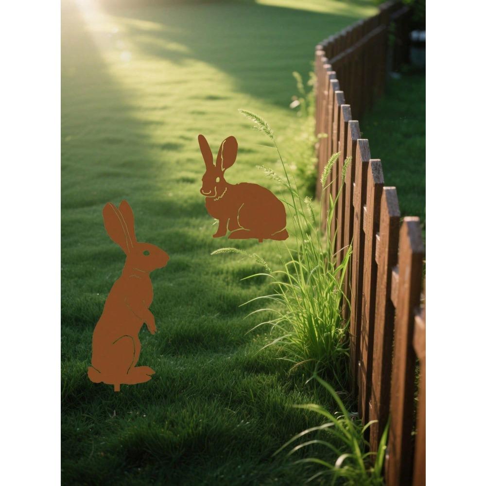 Metal Rabbit Garden Sculpture Outdoor Lawn Art Decor for Yard Patio Flower Beds Easter Halloween Christmas Ornament