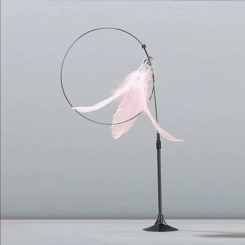 Cat Teaser Wand with Detachable Feather & Bell, Strong Suction Cup for Self-Play