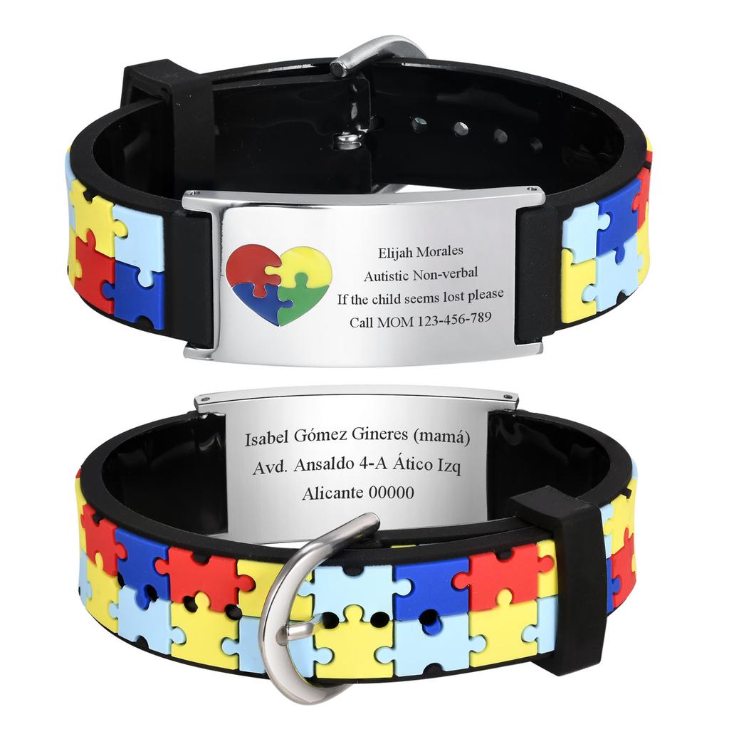Gratis Gepersonaliseerde Autisme Medische Alert ID Armband Voor Kind Kinderen, 0-7 Jaar Op Maat Anti-verlies Armband Siliconen Polsband