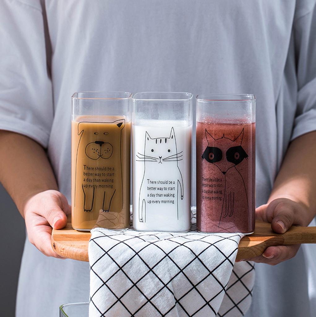 Karikatür Kare Cam Tek Katmanlı Ev Kahve Ofis Cam Suyu İçecek Bardağı