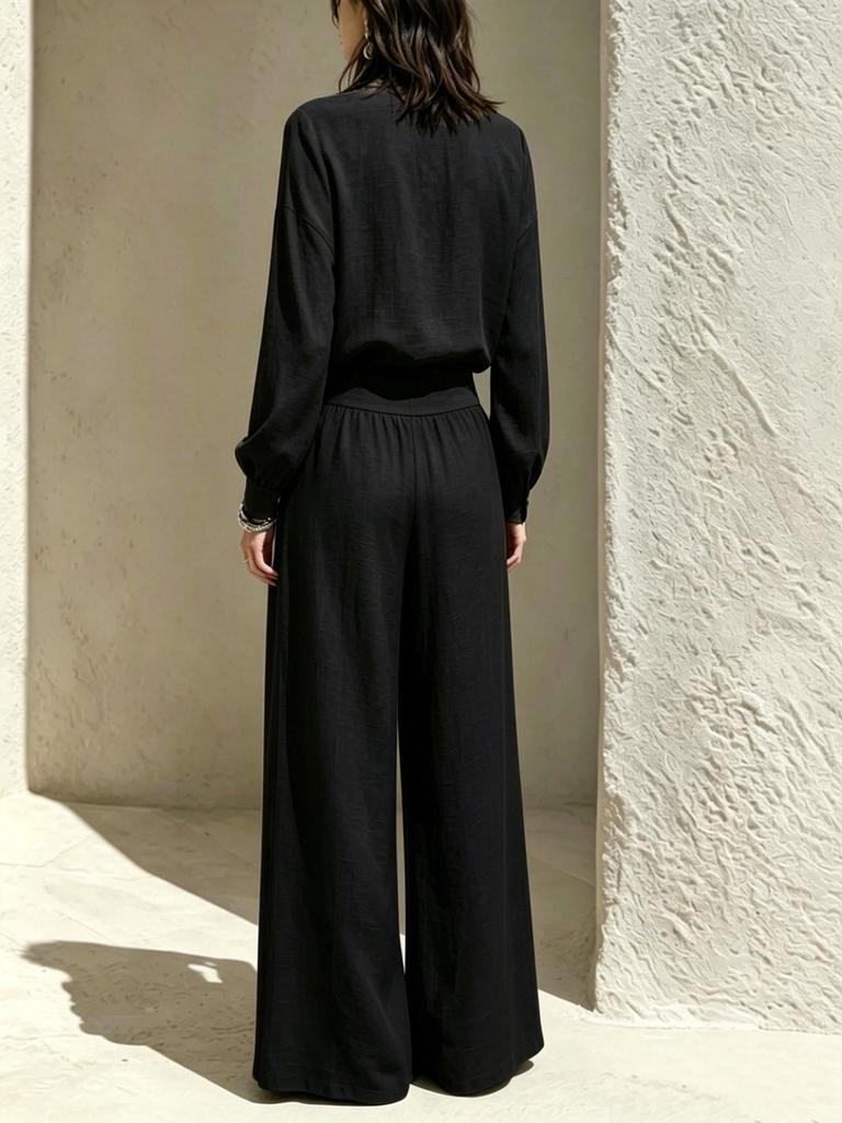 Ținută Casual High-End pentru Femei Toamna 2026: Set Top cu Guler Înalt și Pantaloni Largi