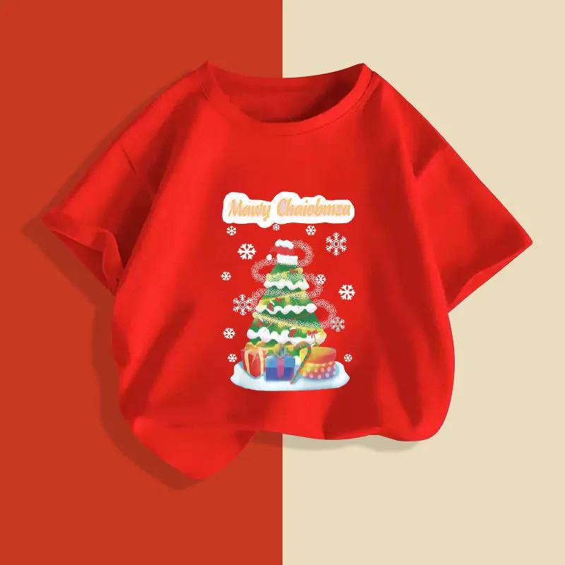 Christmas Cartoon Print Hot-Selling Children's Loose Short Sleeve Casual Cotton T-Shirt for Older Kids