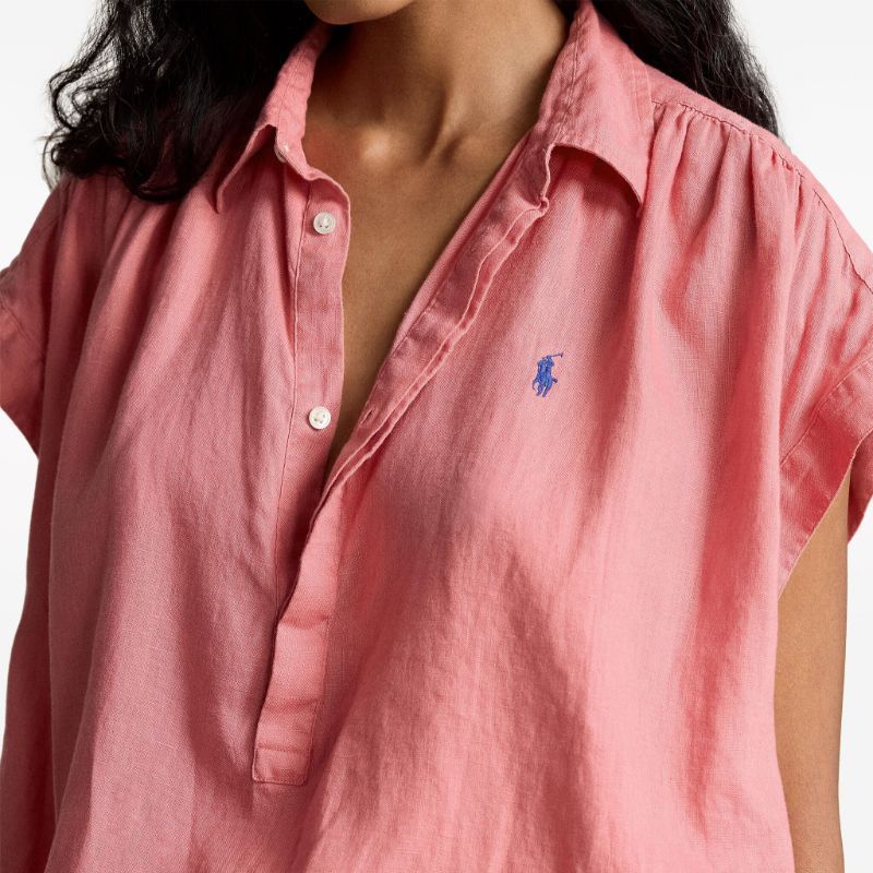 Polo Ralph Lauren Solid Color Logo Embroidered Polo Collar Short Sleeve Shirt Women Shirts Pink-Salmon 211935131-002