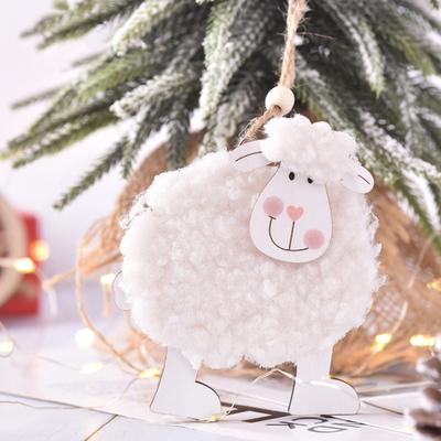 Sheep Charm Cartoon Exquisite Stitching Decorative Festival Props Cotton Small Sheep Wooden Pendant for Easter