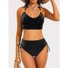 2-Piece Split Swimsuit Drawstring Bikini Cross Strap Sexy Swimsuit Set Solid Color Bikini Set