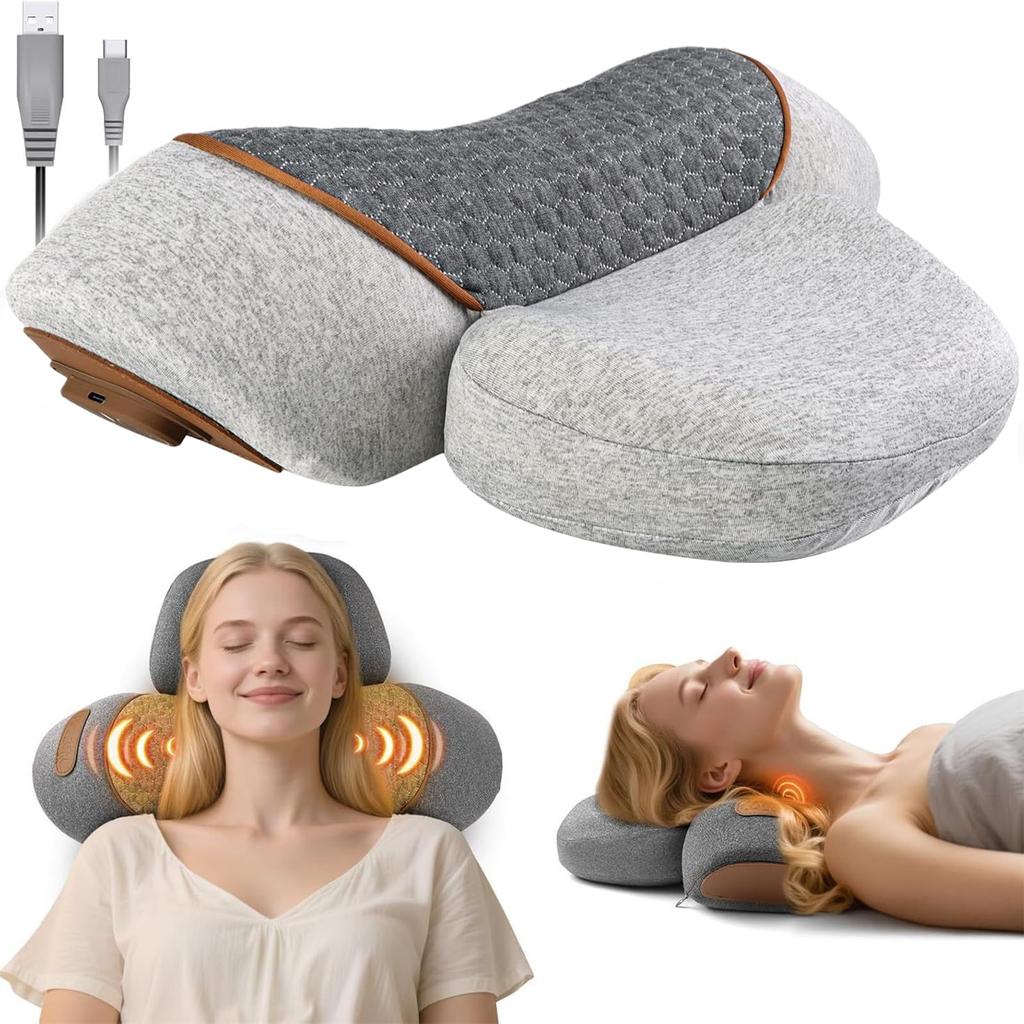 Plug-in 3-in-1 Hot Compress Massage Neck Pillow Rich Bag Aligners Memory Cotton Neck Brace Deep Relaxation Cervical Traction Pillow