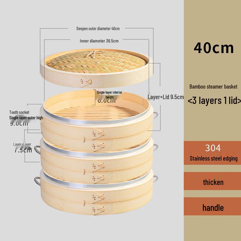 Yingtang 40cm 3-Tier Bamboo Steamer Pot