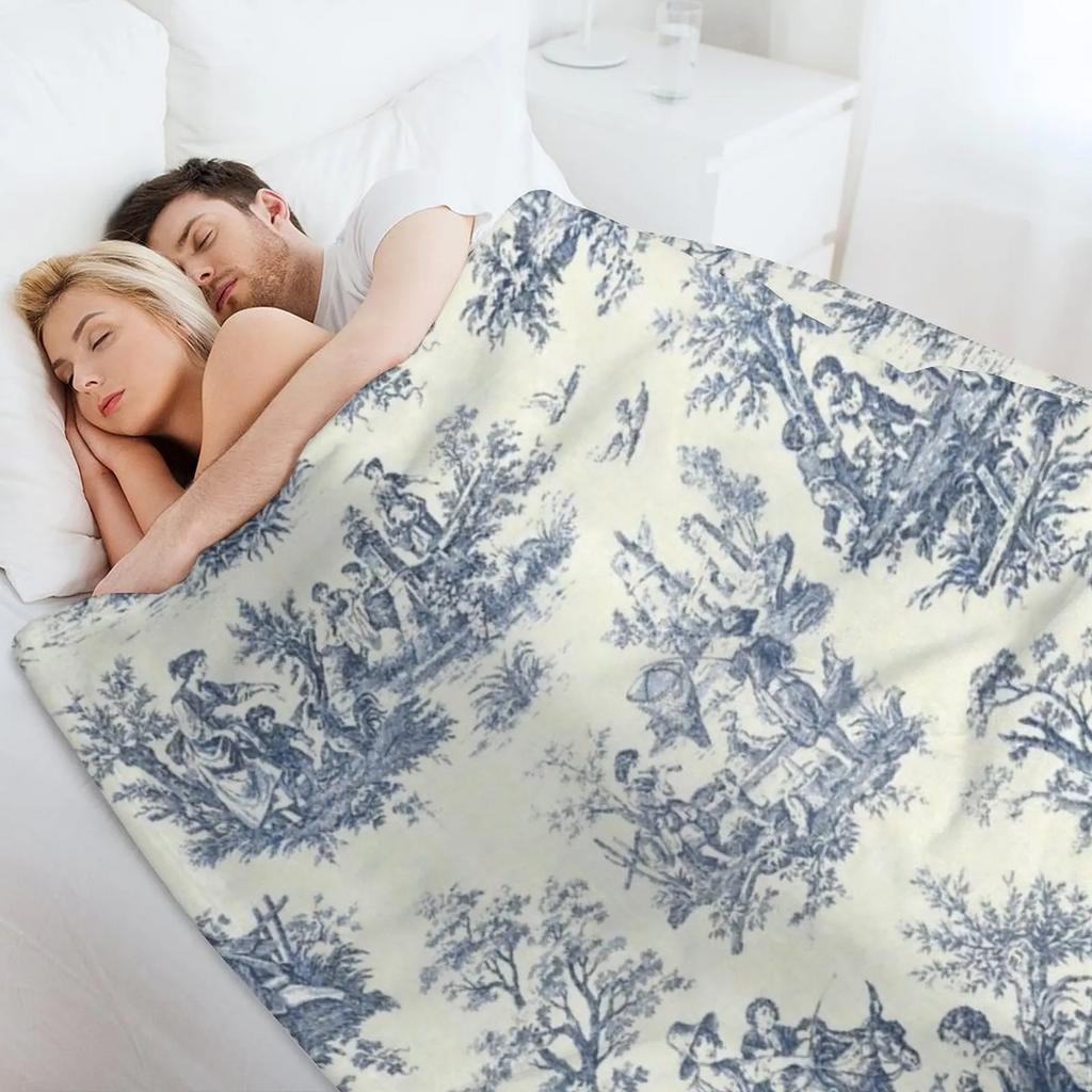 Coperta da picnic in tessuto francese azzurro polvere, morbida coperta decorativa per divano, camera da letto