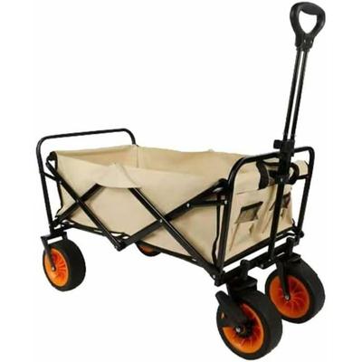 Chariot pliable multi-usages - MARBUENO SUMMER - 86x50x59 cm - Beige - Acier - Compartiments filet - Roues 360°