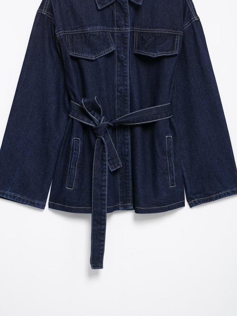 2025 Spring Women's Retro Denim Jacket & Casual Pants Set with Turn-Down Collar