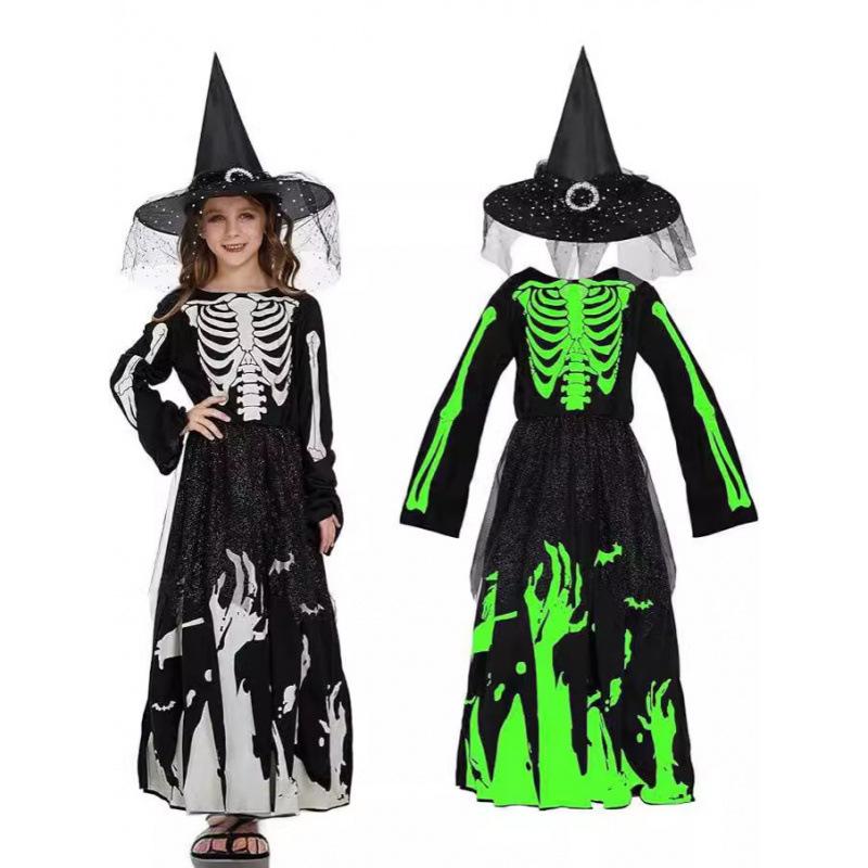 Halloween Women's Luminous Death Skull Skeleton Clothes Girls Halloween Party Dress Up
