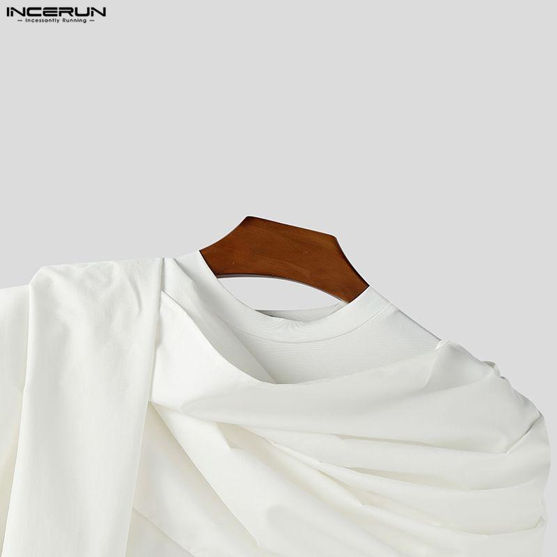 INCERUN Herbst Herren Schwingkragen Langarm Unregelmäßige Lagen Lässige Gothic Oberteile T-Shirts