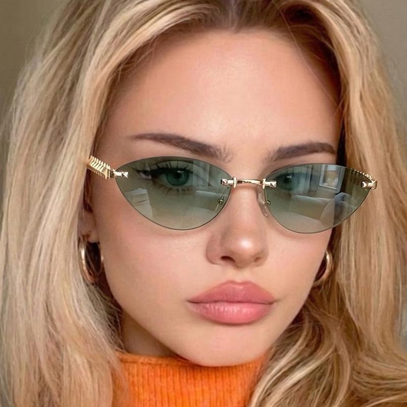 Retro Cat Eye Frameless Sunglasses for Women & Men – Trendy European American Fashion Street Style Glasses