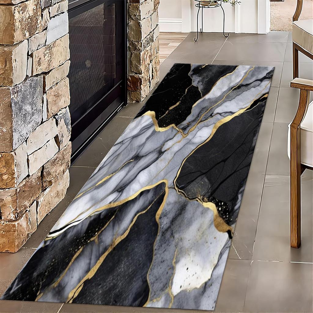 Modern Marble Texture Runner Rug Nordic Style Indoor Water-absorbent Non-Slip Floor Mat for Bedroom Bedside Balcony Living Room