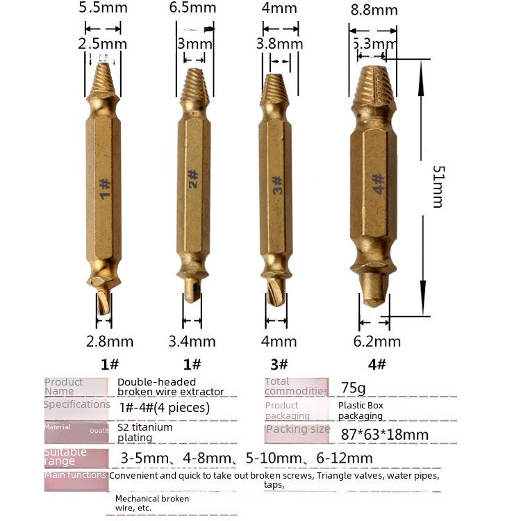 Titanium-Plated Screw Extractor Set with Double-Headed Bits