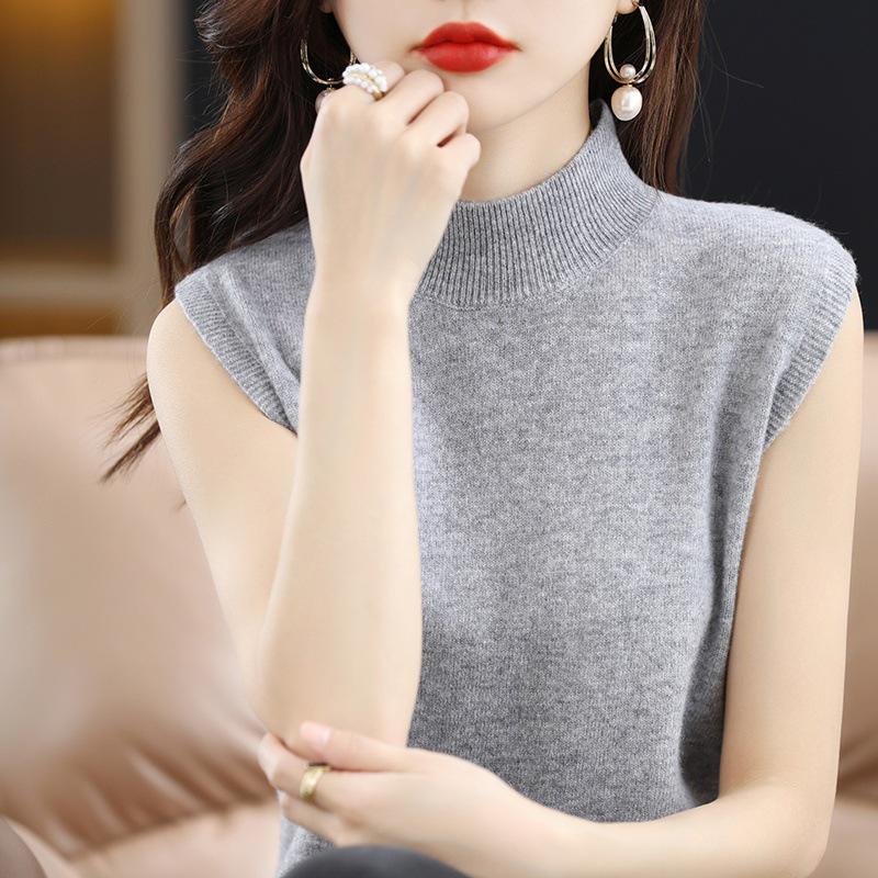 22 Autumn/Winter 100% Pure Cashmere Women's Sleeveless Vest with Half-High Neck