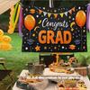 2D plane 1PC Baop graduation banner made of polyester. It has a black background and is decorated with orange balloons.