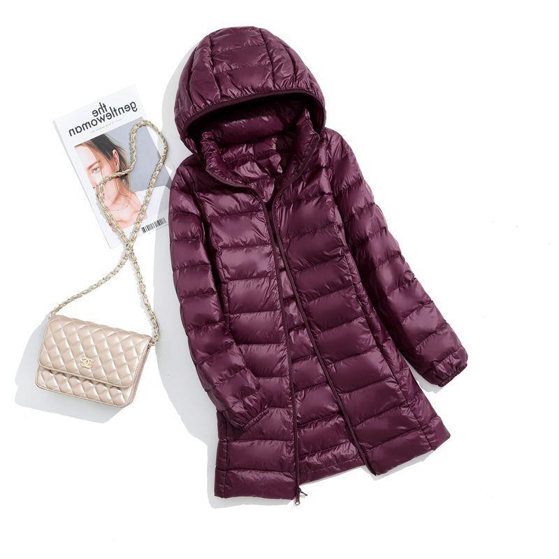 FASHION Lett dunjakke, middels lang, fet, ekstra størrelse, avtagbar hette for kvinner Lett ultratynn jakke tidevannsklær