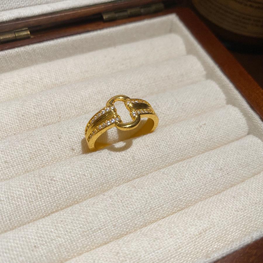 Retro Chinese Geometric Round Zircon Open Ring - High-End Luxury Finger Jewelry