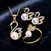 French-style Elegant Swan Imitation Pearl Set Delicate Collarbone Chain, Earrings, Open Ring Birthday Gift for Girlfriend or Best Friend