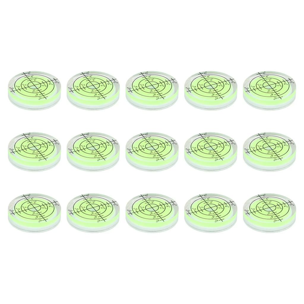 Set of 15 32mm Bubble Levels with Degree Mark for Spirit Level Circular Measuring Meter for Adjusting Office Machines and Toys