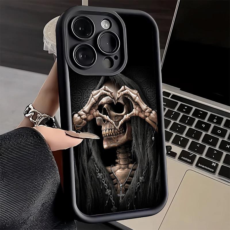 Phone Case for iPhone 17 Air 16E 15 16 Pro Max Grim Reaper Skeleton Funny Style Cover 14 Plus 13 12 Mini Soft Shell Silicone Fun