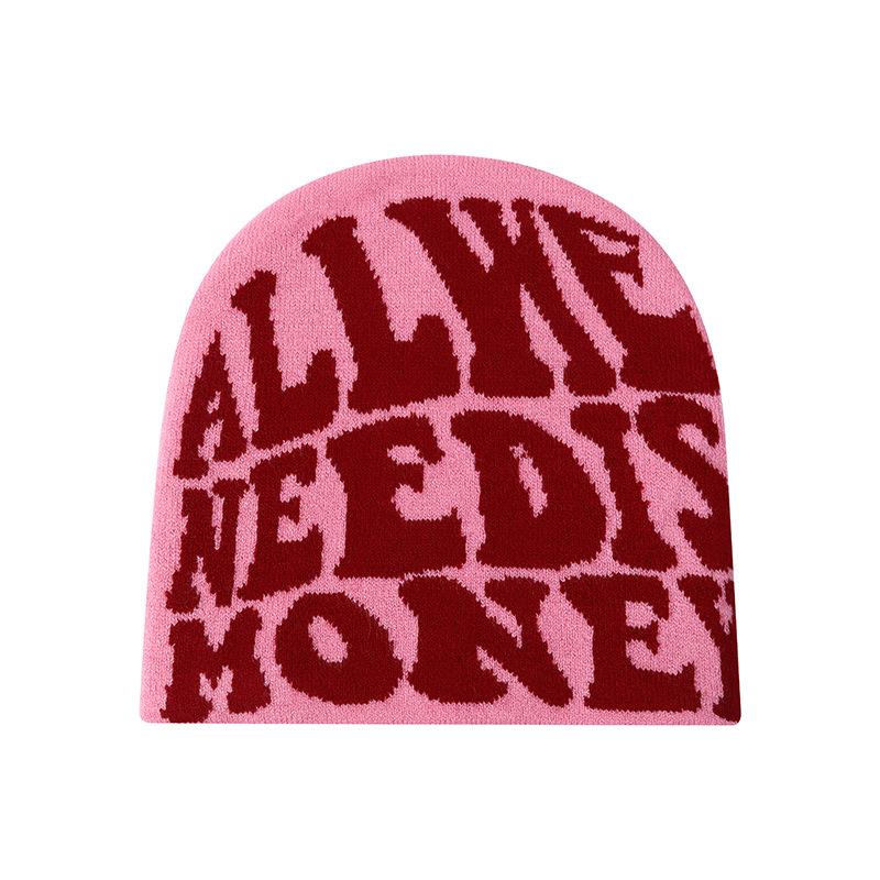 Custom Logo Jacquard Pattern Knit Beanie for Unisex Two-Tone Letter Design Bulk for Business Travel Beach In 100% Polyester
