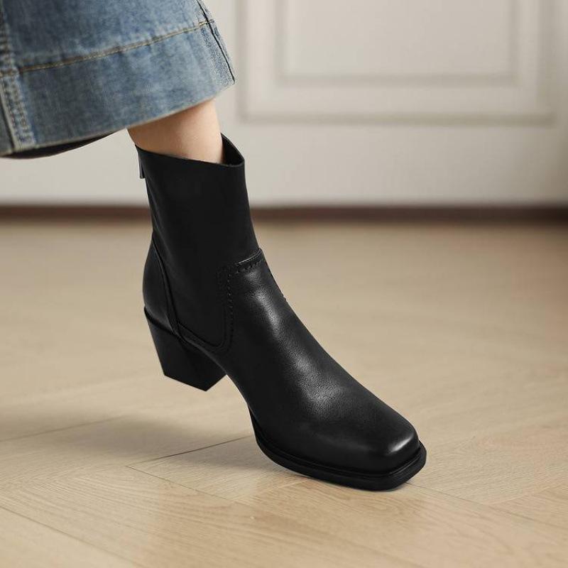 Neue Damen Lederstiefel mittlerer Absatz große Größe Damenstiefel bequemes Leder vielseitige Martin Stiefel Herbst und Winter Rindsleder mittelhohe Stiefel Damen