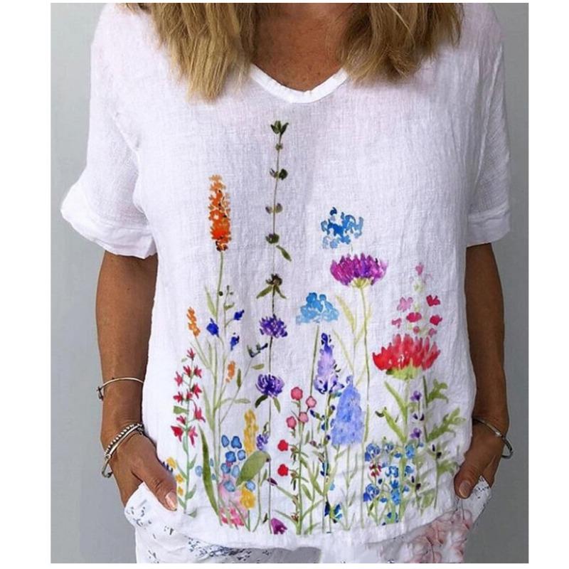 Spring and Summer New 3D Digital Printed Loose Sloping Neck Women's T-shirt