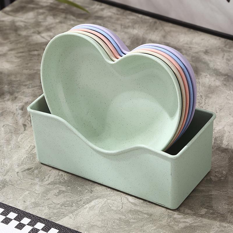 Creative Plates, Snacks, Simple Plates, Thickened Anti-Drop Spitting Bone Saucers, Plastic Fruit Plates, Love Shapes, Drop-Resistant Plates