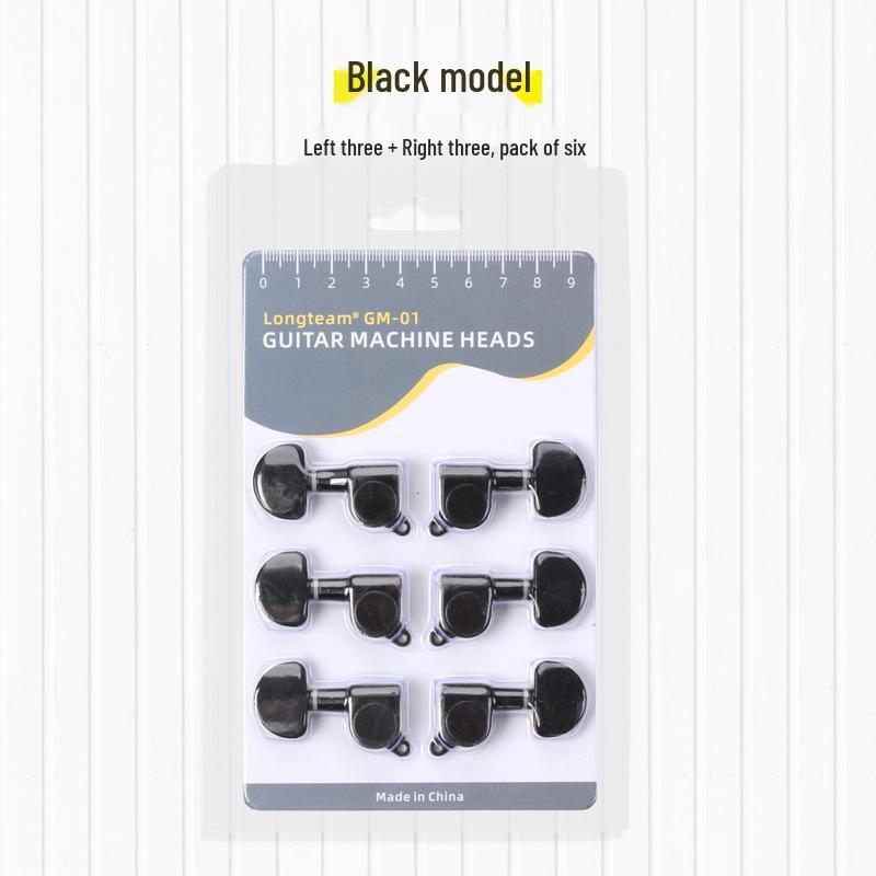 Black Enclosed Guitar Tuning Pegs for Folk Acoustic & Ukulele (Metal Alloy, Pack of 6) 3 Left + 3 Right