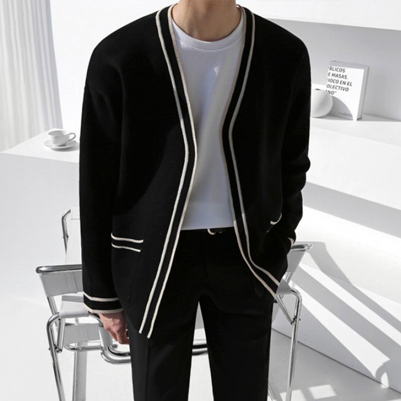 Men's Knitted V-Neck Cardigan Sweater - Spring/Autumn Korean Casual Loose-Fit Top