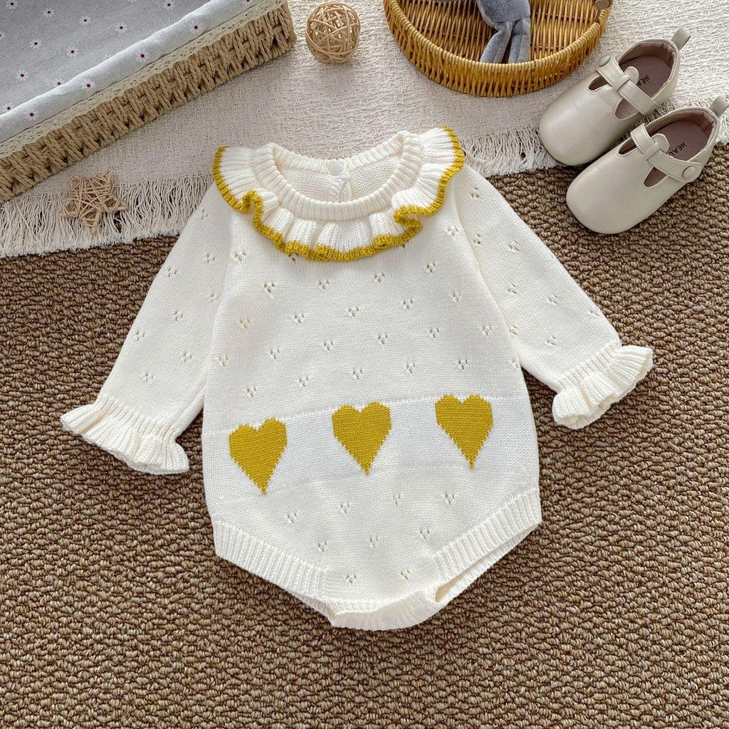 Unisex Baby Heart Color Block Cotton Romper - Autumn/Winter
