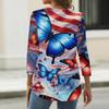 Women's Fashionable Casual Independence Day Flag and Stars Print Neck Three-Quarter Sleeve T-Shirt Top