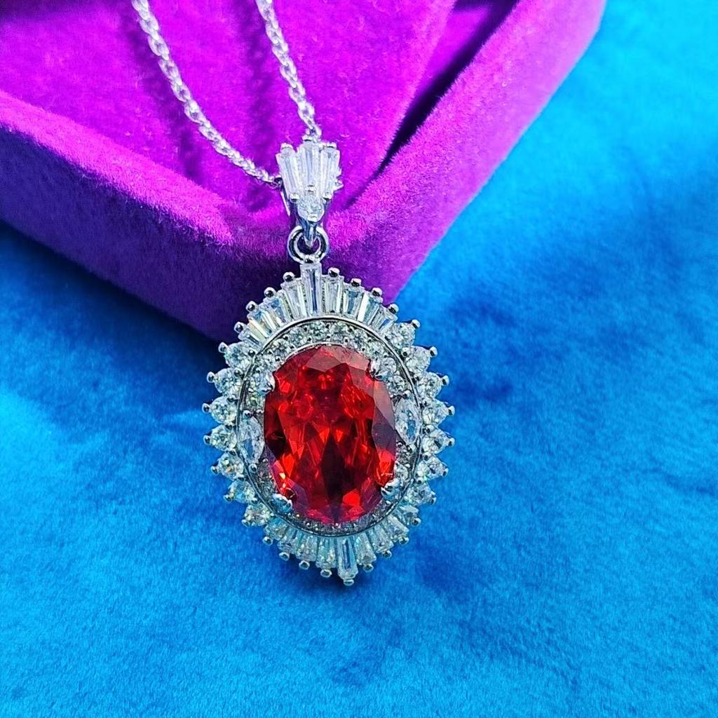 Fashion Jewelry Color Treasure High Carbon Diamond Pendant Necklace Female Simulation Pink Tourmaline Amethyst Citrine Clavicle Chain