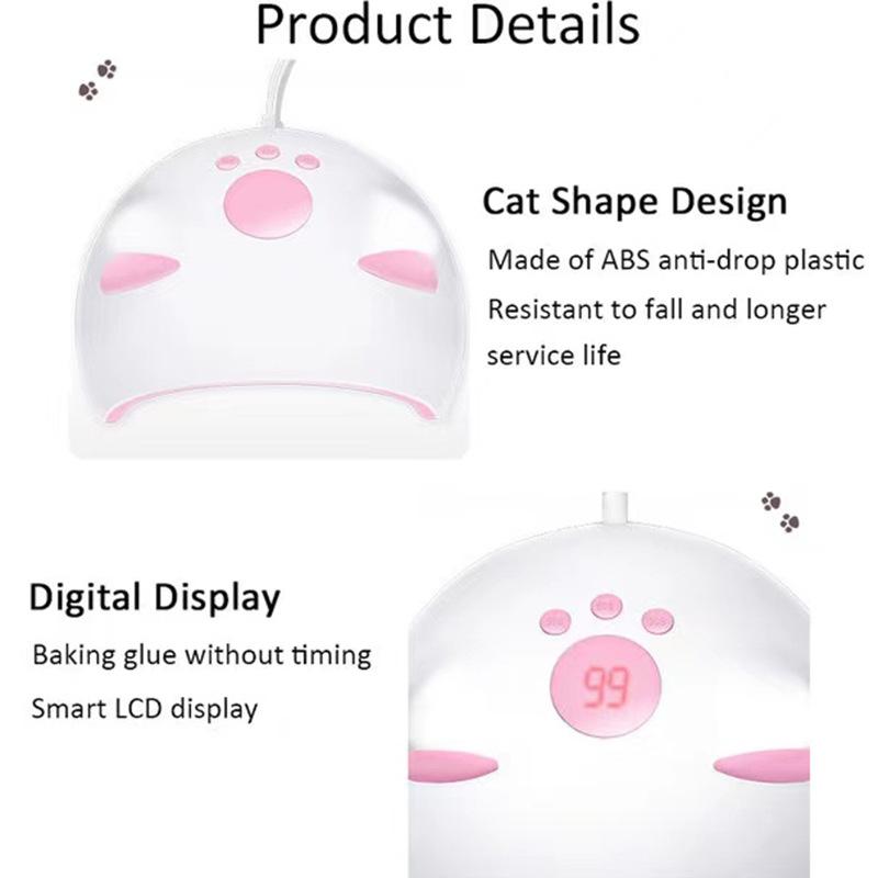 Nail Lamp with 3 Timer Setting Automatic Sensor LCD Display USB Cat Shaped Nail Dryer 60W